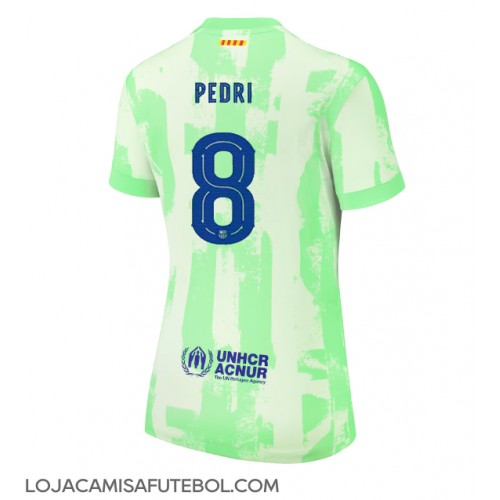 Camisa de Futebol Barcelona Pedri Gonzalez #8 Equipamento Alternativo Mulheres 2024-25 Manga Curta